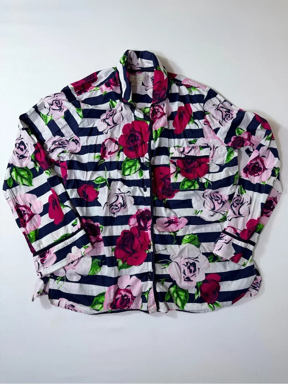 Kate Spade New York Dream A Little Dream Floral Stripe Pajama Top Small S Cotton